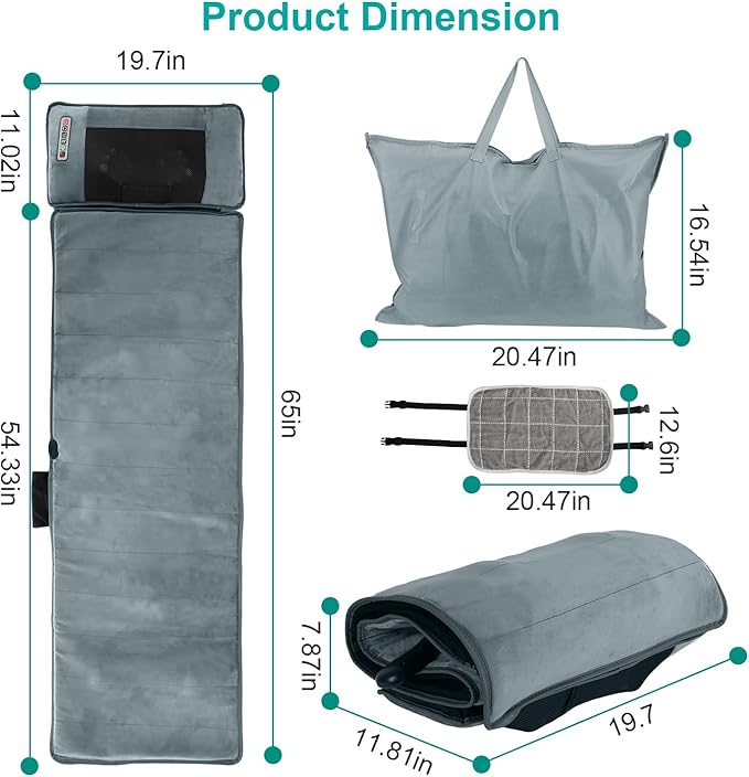 Full Body Massage Mat with Heat, Back Massage Pad with Neck Massage Pillow with 10 Vibration Motors, Multifunctional Electric Massage Chair Back Pad for Back Lumbar Leg Pain Relief