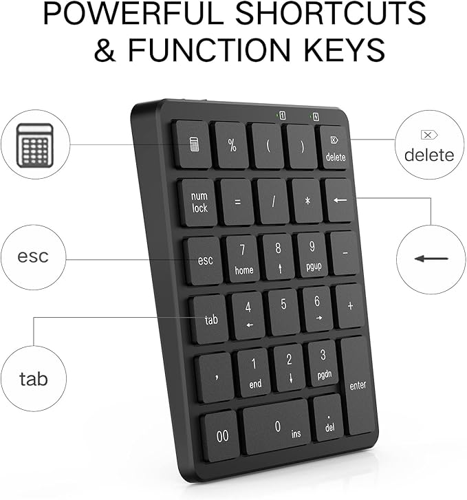 PINKCAT Wireless Number Pad, 28 Keys Numeric Keypad with 2.4G Mini USB Receiver, Portable Number Numpad Financial Accounting for Laptop, PC, Notebook, Desktop, Surface Pro - Black