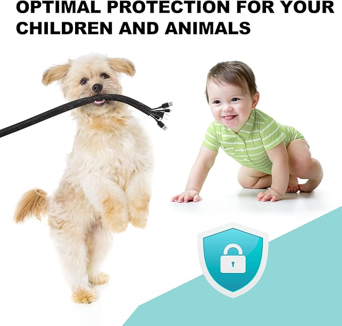 AGPTEK Cable Sleeve Cover, 6.6ft - 1.2 inch Desk Cord Organizer Cable Hider, Home Office Wire Management Computer TV Wire Loom Tubing, Pet Proof Cord Protector, from Cat Dog Chewing, Black