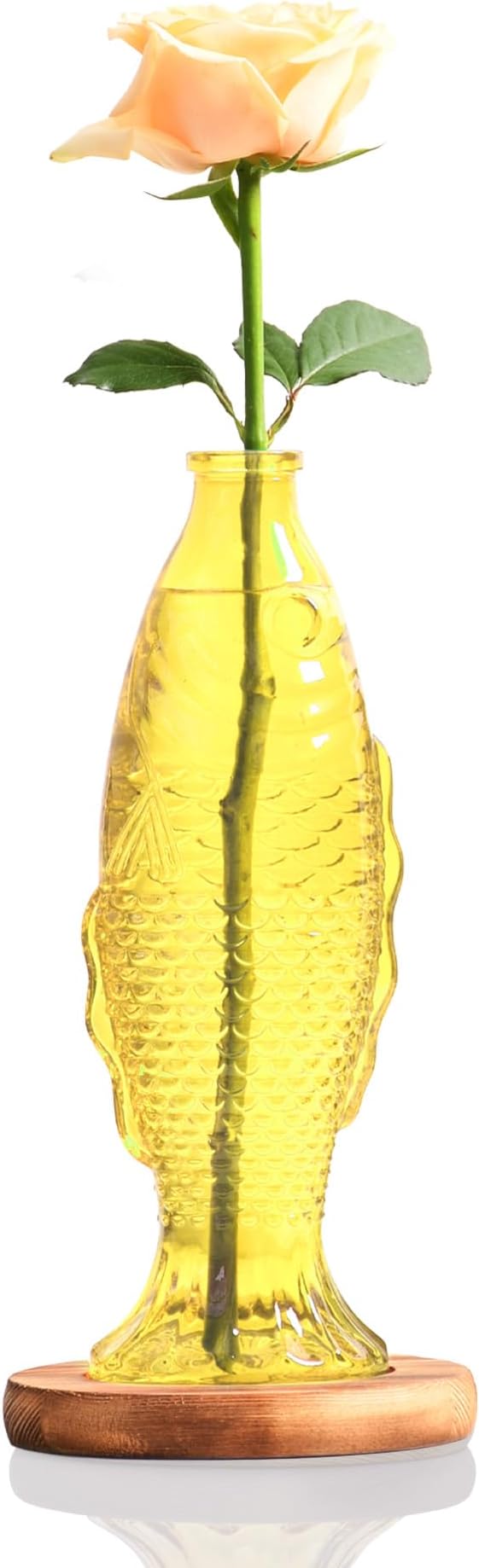 Nacome Fish Vase Glass Plant Terrarium with Wooden Stand,Planter Propagation Station for Home Office Hydroponics Desk Decoration,Unique Gardening Gifts for Plant Lovers Women Mom(Yellow)