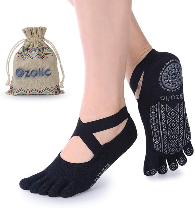 Ozaiic Yoga Socks for Women with Grips, Non-Slip Five Toe Socks for Pilates, Barre, Ballet, Fitness
