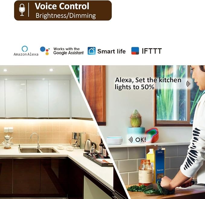 Smart Under Cabinet Lights Work with Alexa, Google,Siri, LED Light for Kitchen Shelf Counter Lighting with App, Voice Activated Dimmable and Linkable Warm to Cool White (3 Lights Bar Kit)