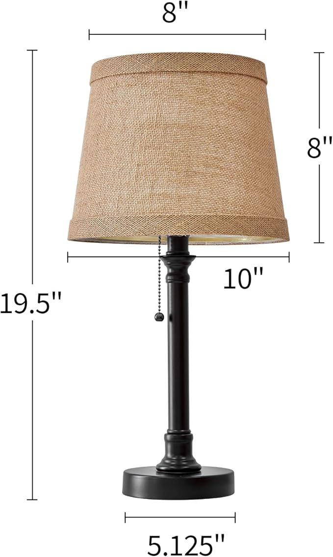 Oneach 19.5" Small Table Lamp for Bedroom - Bedside Lamps for Nightstand, Black Table Lamp for Living Room with Fabric Shade, Desk Reading Lamp for Kids Room Living Room Office Dorm
