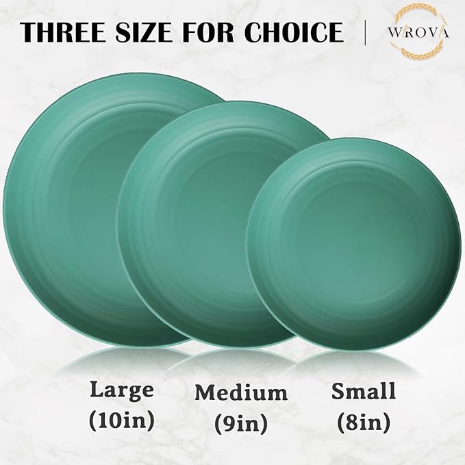 Wheat Straw Plates - 9 Inch Unbreakable Dinner Plates Set of 8 - Dishwasher & Microwave Safe Plastic Plates Reusable for Kitchen and Camping (Green)