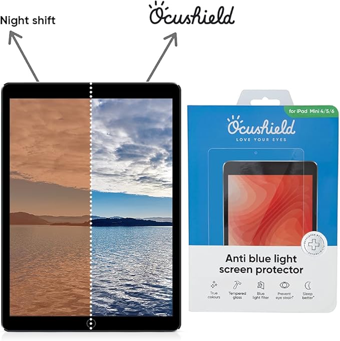 Ocushield Anti Blue Light Tempered Glass Screen Protector for Apple iPad Mini 4/5 (8") - Blue Light Filter for iPad - Anti Glare - Protect Your Eyes & Improve Sleep