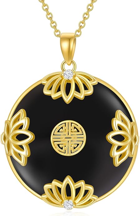 Jade Lotus Necklace for Women 14k Gold Plated Sterling Silver Good Fortune Jade Jewelry Birthday Christmas Gifts for Women Mom Wife