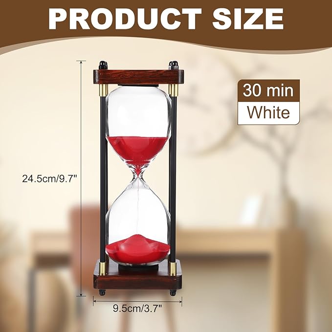 PATIKIL Large Decorative Sand Timer, 30 Minutes Wood Hour Glass Timer Modern Wooden Hour Glass for Cooking Game Office Classroom Kitchen Home, Red(Style 2)