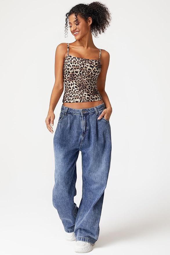 QINSEN Women's Double Lined Basic Tank Top Adjustable Spaghetti Straps Sleeveless Camisole Shirts