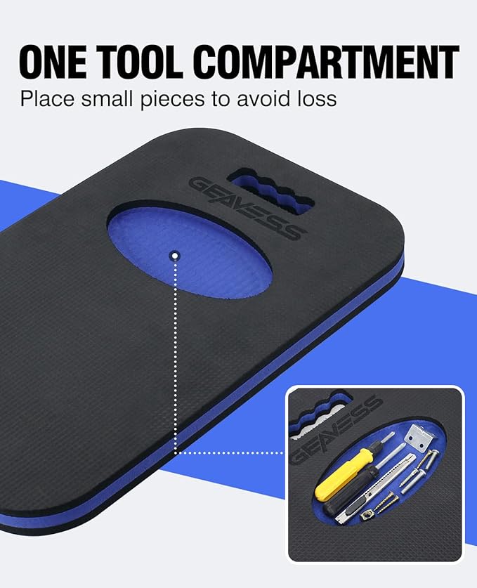 1.1" Extra Thick Garden Kneeling Pad with Handle & Tool Compartment – EVA Foam Knee Cushion Mat for Gardening, Mechanic Work, Bathing Baby, Exercise (18.7" x 12.4" x 1.1", Black & Blue)
