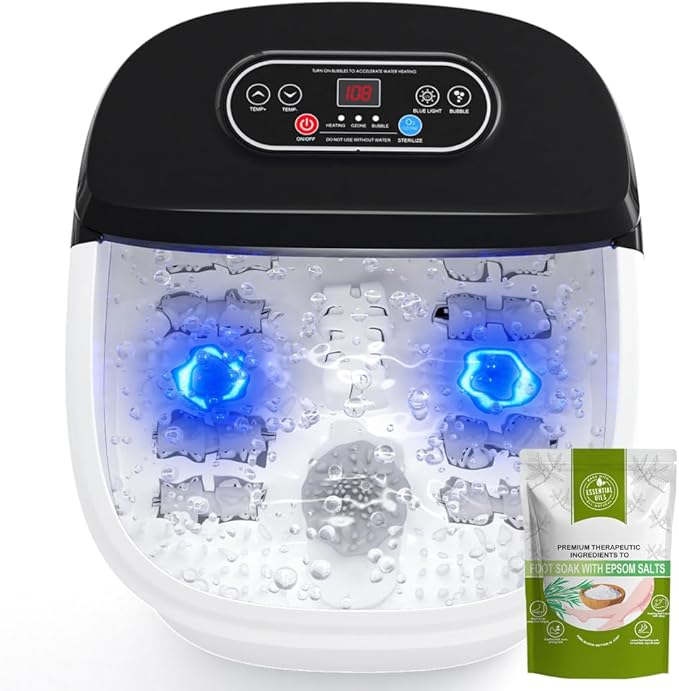 Foot Spa Bath Massager with Heat - Ozone & UV and Blue Light Foot Soaking Tub, Epsom Salt, Adjustable Temperature, Bubble and 8 Rollers, Birthday Gift for Mom Dad