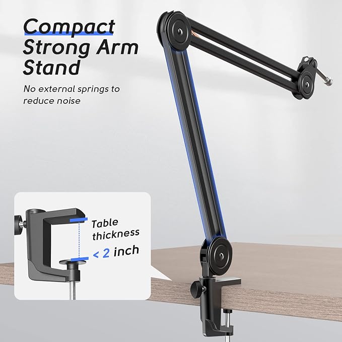 FIFINE Microphone Arm Stand-Heavy Duty Boom Arm, Suspension Scissor Adjustable Mic Stand with Desk Mount, C-calmp, 5/8" Screw, Cable Ties, for Recording Gaming Streaming Podcasting-BM63