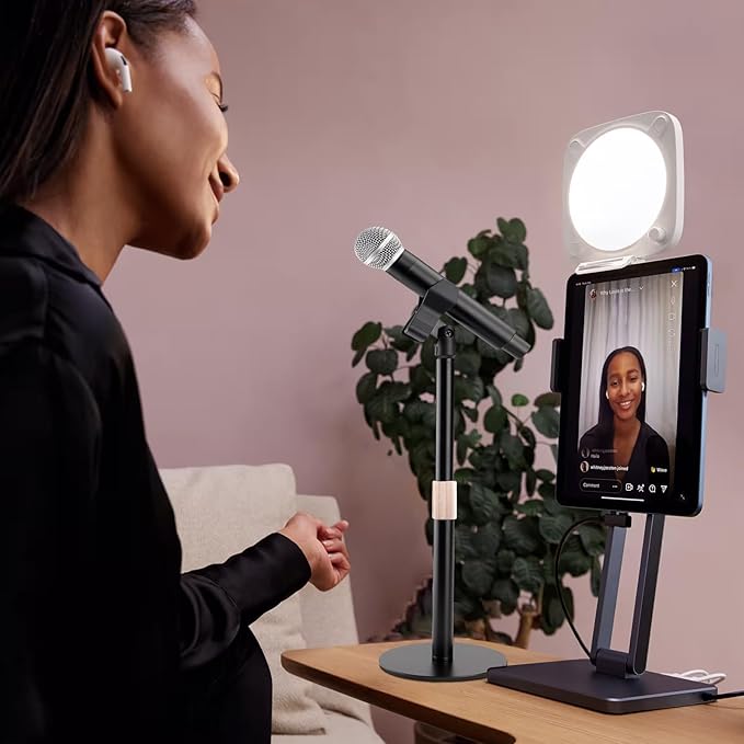 Desk Microphone Mic Stand, Adjustable Height Table Microphone Stand with Universal and Shock Mount Mic Clip, one 3/8"-16 Female to 5/8"-27 Male Adapter for Blue Yeti/BlueSnowball/SoloCast