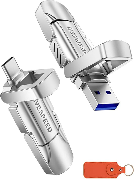 MOVE SPEED 128GB Solid State Flash Drive 400MB/s High Speed Type C + USB 3.2 Drive Dual Port, Thumb Drive Compatible with iPhone 15, 16,17 Series/Android Phone/MacBook/Audio/Smart TV(1 Pack)