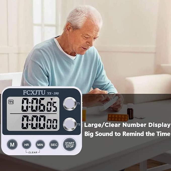 Digital Dual Kitchen Timer with Magnetic Back & Memory Presets, 2 Groups Countdown/Up Stopwatch Timer, 3-Level Volume + LED Alert, On/Off, 100Hr Max for Cooking, Baking (Battery Included)