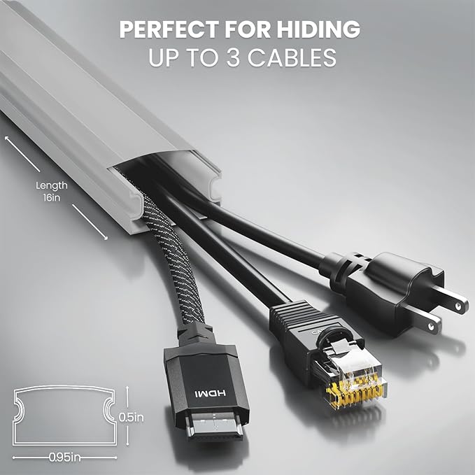 Cord Hider 153in - Cord Covers for Wires - Paintable Cable Hider - Cable Management - Wire Hiders for TV On Wall - Cable Management Cord Hider Wall - Cable Raceway - 9X (L17 x W0.95 x H0.5) - Grey