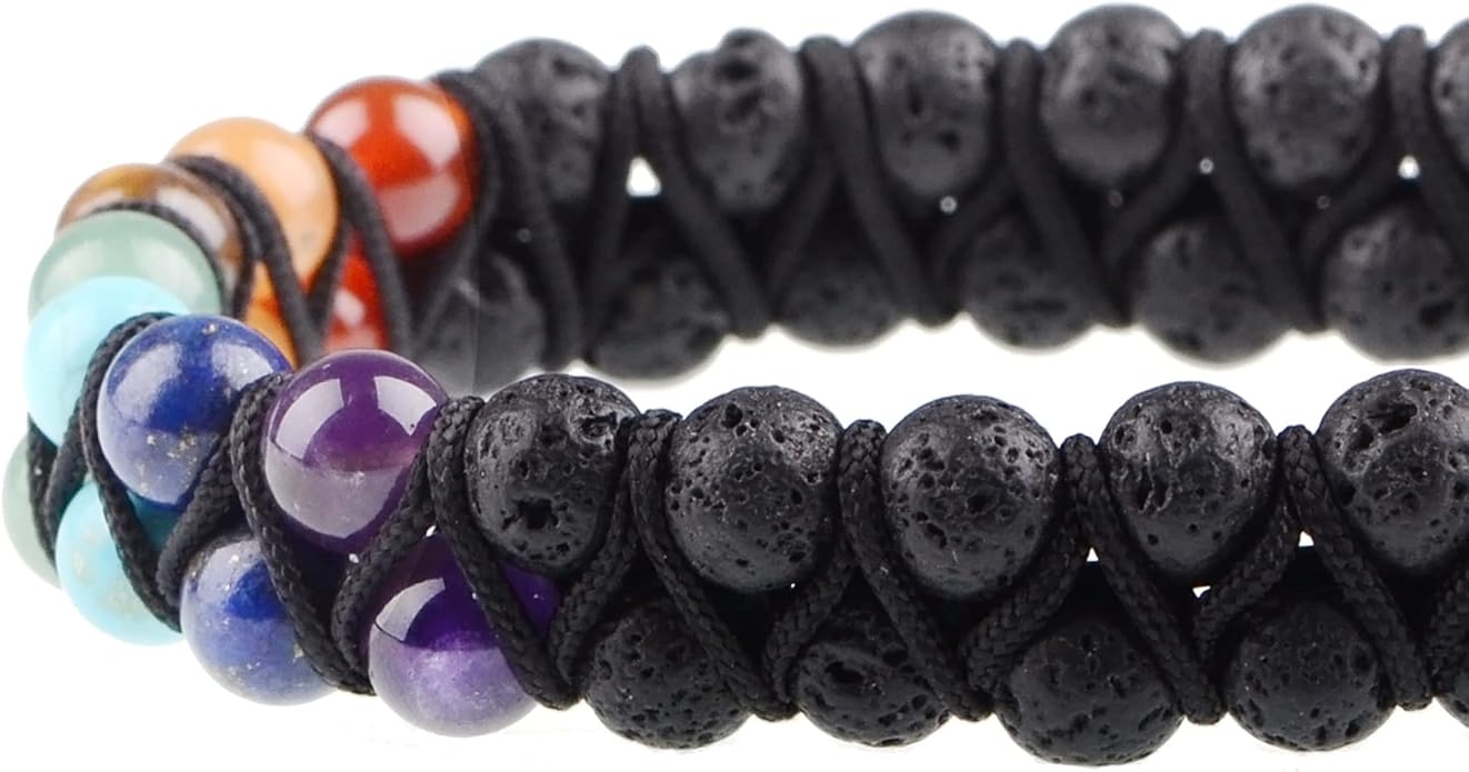 MASSIVE BEADS Double Layer Natural Chakra Healing Power Crystals Macrame Bracelet Yoga Stone Beads Gemstone Meditation Relax Anxiety Bangle for Unisex Women Men