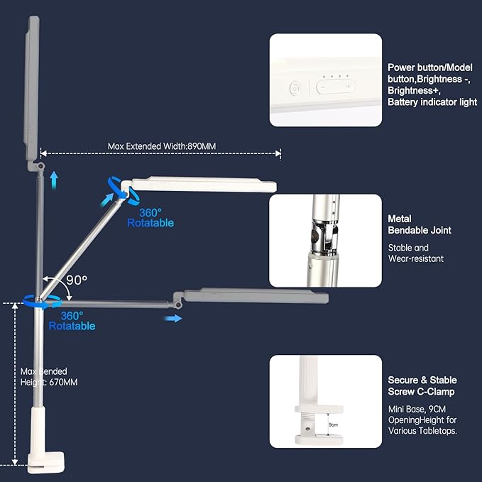 Rechargeable Overhead Video Conference Light for Desk with 3 Models 5 Brightness Levels,Built-in 3600mAh Battery Can be Used for Tiktok,Video Recording,Zoom Meeting,YouTube and Live Broadcast