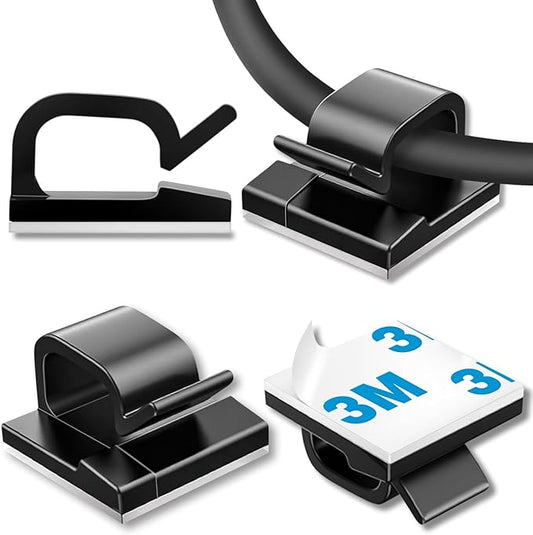 130 Pcs Cable Clips, Adhesive Cable Organizer Cord Holder Wire Clip Wire Management Self Adhesive Hooks Wire Holder for Office, Home(Black, 130PCS-Large)