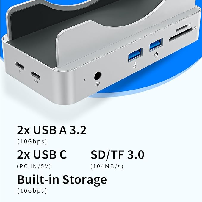 Phixero (2TB Storage) M4 Mac mini Dock, Aluminum unibody Design, 6-in-1 hub, 10Gbps USB-A, SD/TF Reader, Space-Saving Design, Non-Removable SSD