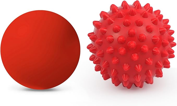 Massage Lacrosse Ball, Spiky Massage Ball, for Deep Tissue, Trigger Point and Myofascial Release, Muscle Knots, and Yoga Therapy (red-red)