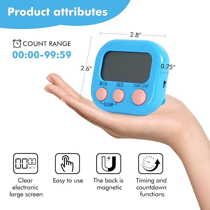 6 Pack Multi-Function Electronic Timer, Learning Management, Suitable for Kitchen, Study, Work, Exercise Training, Outdoor Activities(not Including Battery)