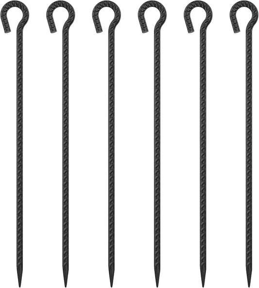 1/2 inch Rebar Stakes 36 Inches Long 6 Pack Steel Tent Anchors Heavy Duty Metal Tree Stakes and Supports Steel Ground Anchor for Outdoor Camping, Garden Path, Fence, Walkway and Canopy (Black)
