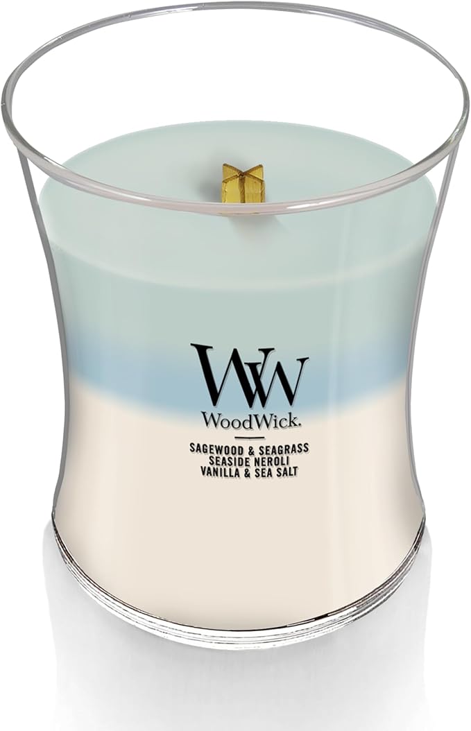 WoodWick Oceanic Scented Trilogy Medium Hourglass Candle, Crackles at it Burns, Perfect for Gifting, 9.7oz