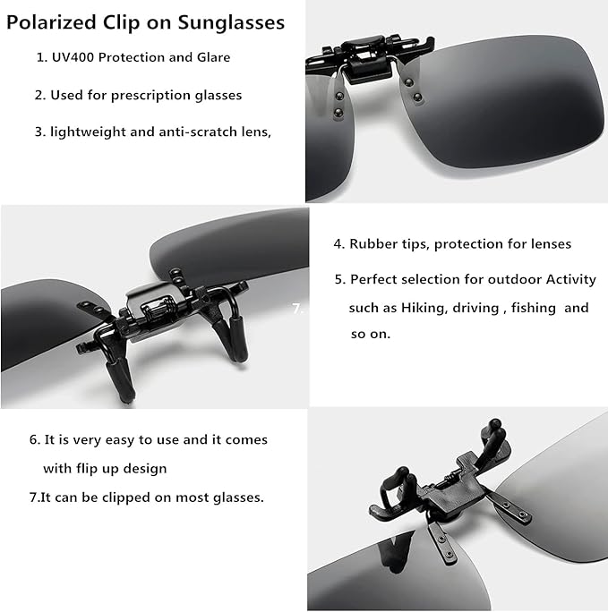 Clip on Flip up Polarized Lens For Prescription Glasses UV Protection Sunglasses (Clear lenses not Polarized)