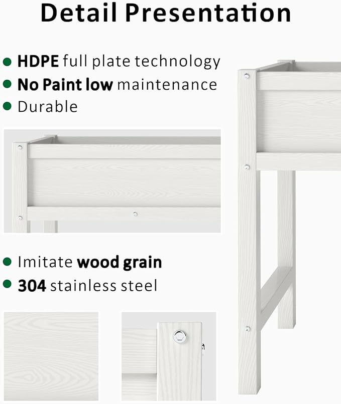 Raised Garden Beds Outdoor with Legs,Outdoor Planter Box,Non-Cracking,Rust Resistantand Rot-Resistant for Vegetable Garden for Backyard, Patio, Balcony Outdoors/Indoors White