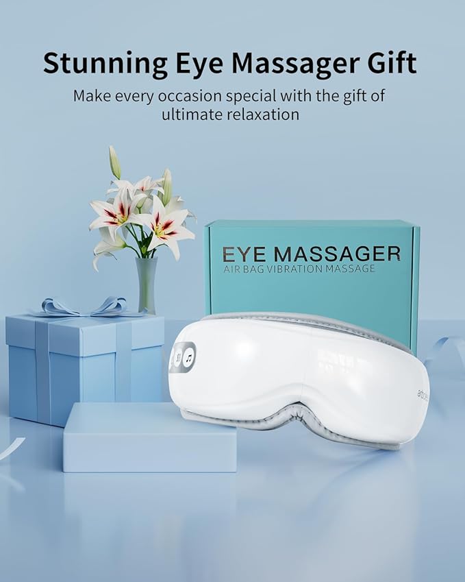 arboleaf Eye Massager with Heat, Heated Eye Massager for Migraines with Compression and Music, Wireless Eye Mask Massager with Heat, 5 Modes Portable Massaging Eye mask for Relieve Eye Strain