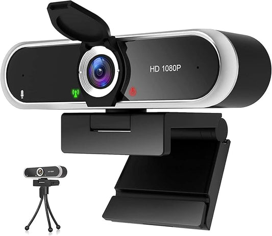 Webcam 1080P with Microphone and Webcam Cover Plug and Play with Auto Light Correction for Laptop PC Desktop for Live Streaming Video Call Conference