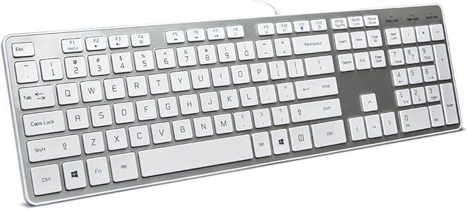 Wired USB Keyboard, Comfortable Quiet Chocolate Keys, Durable Ultra-Slim Wired Computer Keyboard(QWERTY) for PC, Windows 11/10/8/7/XP/Vista KB1430 - Silver