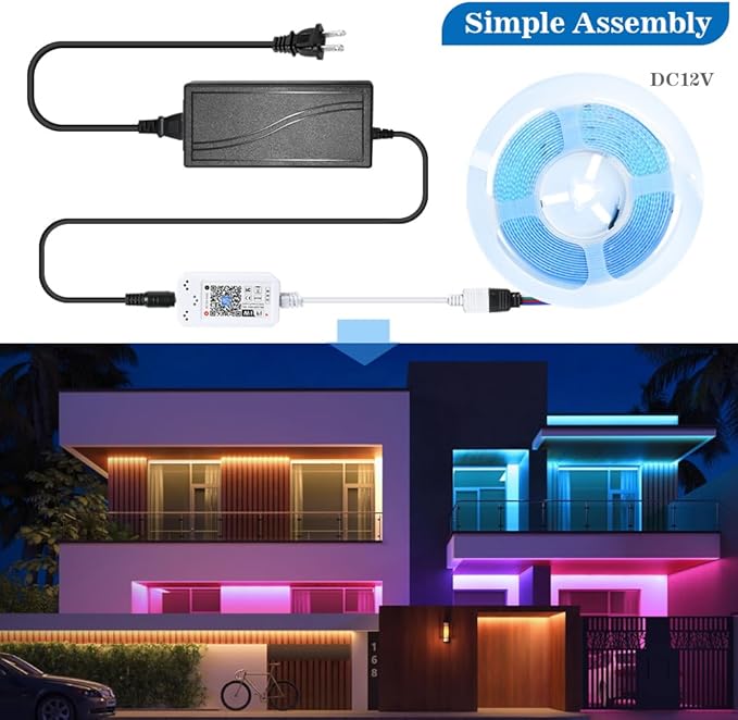 12V RGB COB Led Strip Light 16.4ft/5m, 576Leds/m, Smart Led Strip Lights Dimmable with APP Control, Music Sync, Alexa/Google Compatible, Flexible Led Tape Light for TV Led Backlight, Room Decor