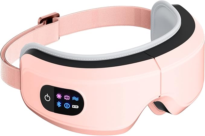 Eye Massager with Airbag Kneading,Constant Temperature Hot Compress, Multi-Frequency Vibration and Bluetooth Music (Pink, Large)