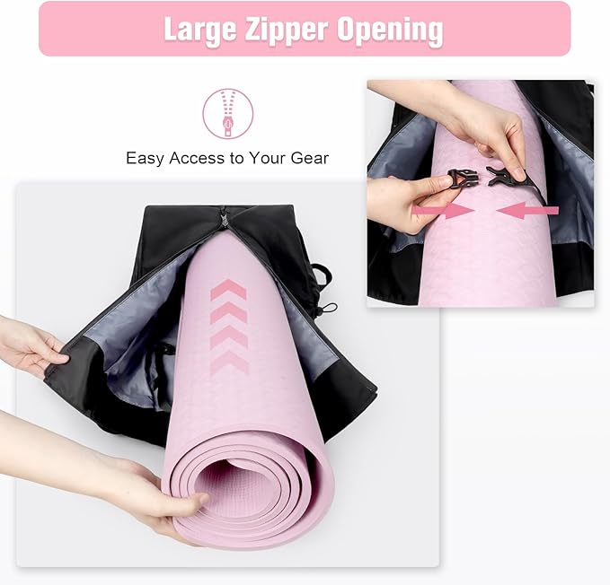 WOMACO Yoga Mat Bag, Adjustable Yogamat Blocks Carrier with Backpack Straps and Side Pockets, Top-Opening Yoga Backpack for Yoga Accessories