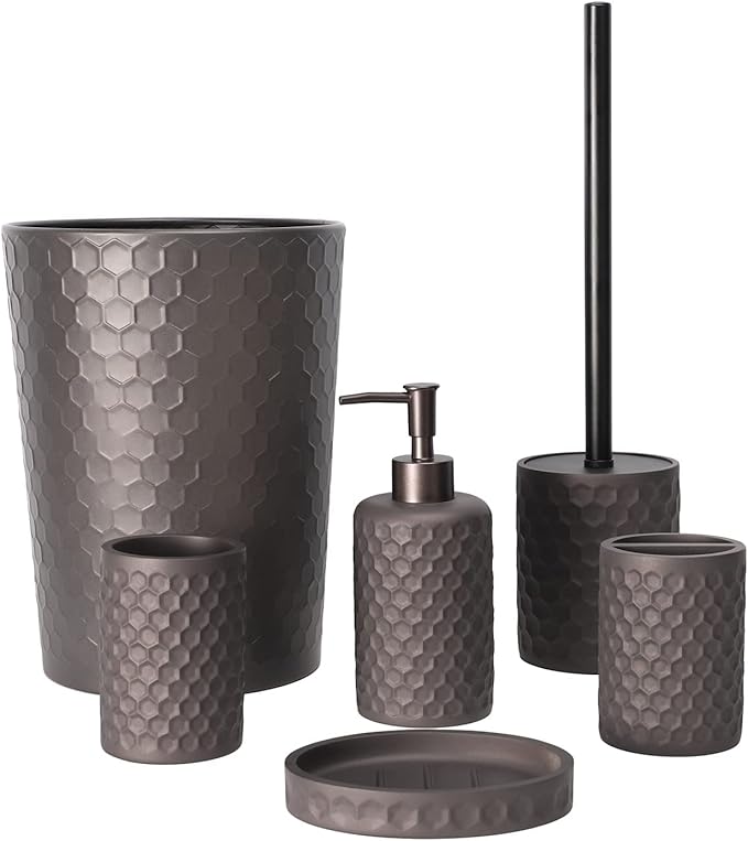 zccz Bathroom Accessory Set - 6 pcs Bronze Bathroom Accessories Set with Trash Can, Toothbrush Holder, Toothbrush Cup, Soap Dispenser, Soap Dish, Toilet Brush with Holder - Accessoire Salle de Bain