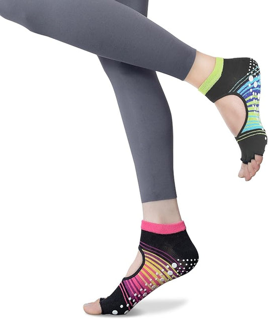 Non-Slip Pilates Yoga Socks with Grips for Women - Stylish Crew Socks for Barre, Ballet, and Workout (Size 5-9)