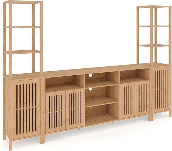 Combination TV Cabinet, for TVs Up to 70", Large TV Stand with Bookshelves, Storage TV Cabinet, Multi-Functional Home Entertainment Center with Adjustable Shelves