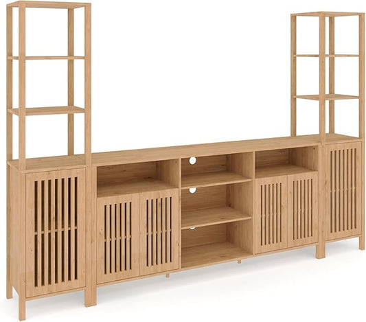 Combination TV Cabinet, for TVs Up to 70", Large TV Stand with Bookshelves, Storage TV Cabinet, Multi-Functional Home Entertainment Center with Adjustable Shelves