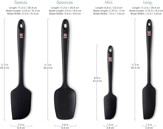 DI ORO Silicone Spatula Set - Rubber Kitchen Spatulas for Baking, Cooking, & Mixing - 600°F Heat-Resistant & BPA Free Silicone Scraper Spatulas for Nonstick Cookware - Dishwasher Safe (4pc, Black)