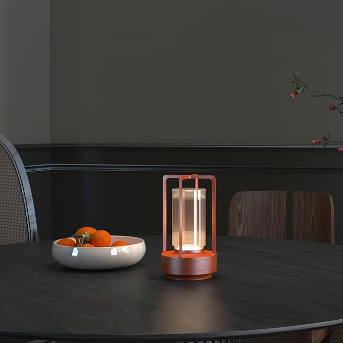 Portable Outdoor Table Lamp, Cordless Dimmable Touch Table Light, Rechargeable Battery Operated Small Lamp with 3 Colors and Brightness Control for Bedroom/Patio/Camping/Bar/Coffee Shop (Orange)