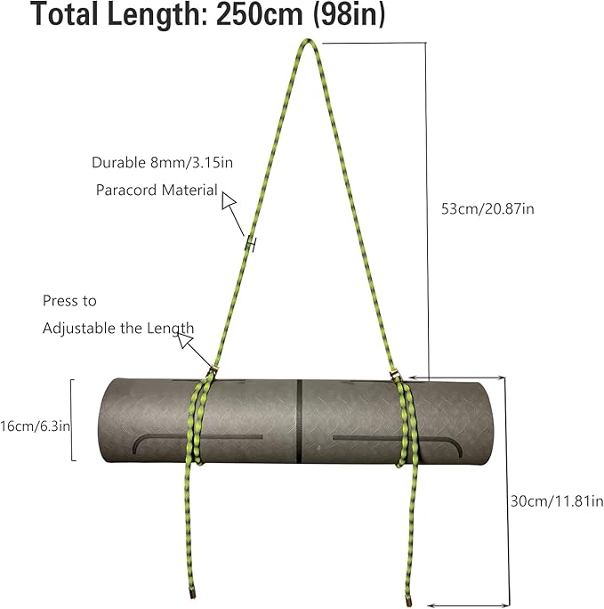 DAOSUN Yoga Mat Strap - 8MM Adjustable Paracord Carrier for Carrying Yoga Mats, Camping Pads & Blankets (Strap Only)