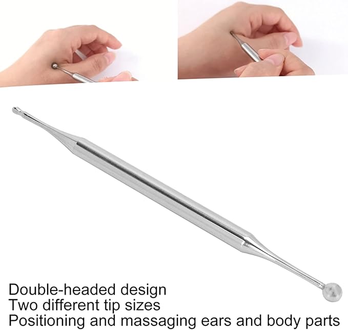 Agatige 12cm Dual Head Reflexology Tools for Face, Stainless Steel Ear and Body Acupuncture Massage Pen Full Body Self Massage Relief Pain Therapy Tools for Deep Tissue(12cm)