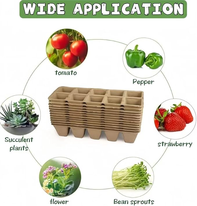 580 Cells Peat Pots Seed Starter Tray 58 Packs Biodegradable Seedling Pots Germination Trays Peat Pot for Seedling Organic Seed Starting Trays kit with 58 Labels 2 Transplant Tools