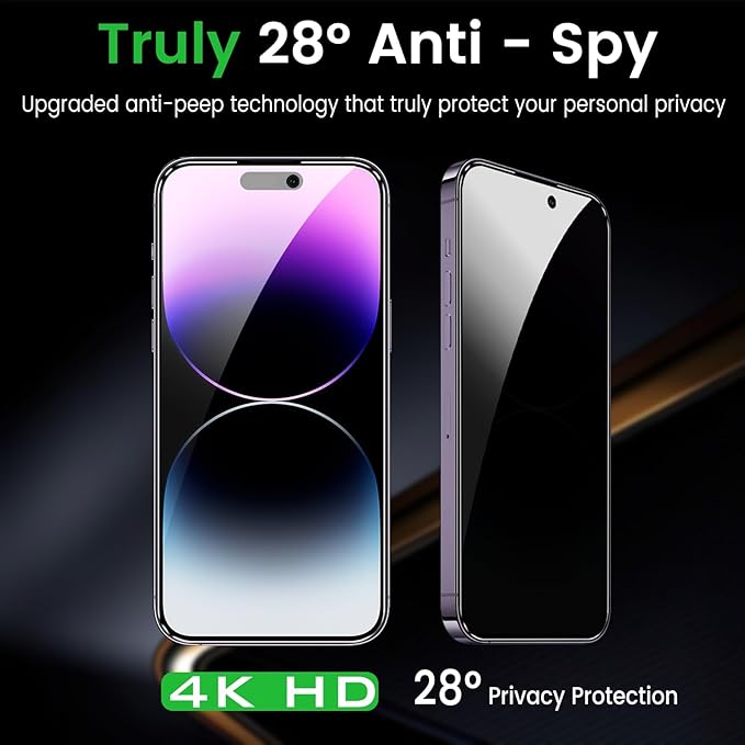 3 Pack Privacy Screen Protector for iPhone 14 Pro Max 6.7 Inch with 3 Pack Camera Lens Protector, Anti Spy Tempered Glass Film, Anti-Scratch, Touch Sensitive, Case Friendly