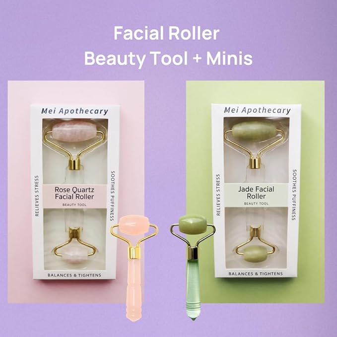 Mini Jade Face Roller - Authentic Jade Roller for Tension Relief, Puffiness & Radiant Skin, Relaxing Face Massager for All Skin Types