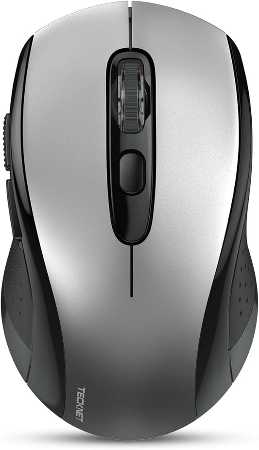 TECKNET Bluetooth Mouse, 4000DPI Wireless Mice for Laptop 2-in-1(BT 5.0/3.0+2.4Ghz) Computer Portable PC Mouse Wireless with USB Receiver for Mac (USB-A+Bluetooth, Black Silver)
