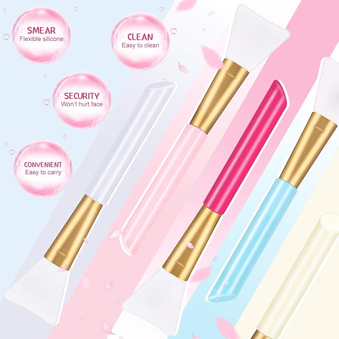 Patelai 20 Pieces Silicone Face Mask Brushes with Storage Box, Silicon Epoxy Facial Mud Cosmetic Mask Applicator Brushes for Foundation, Body Lotion and Body Butter Beauty Tools