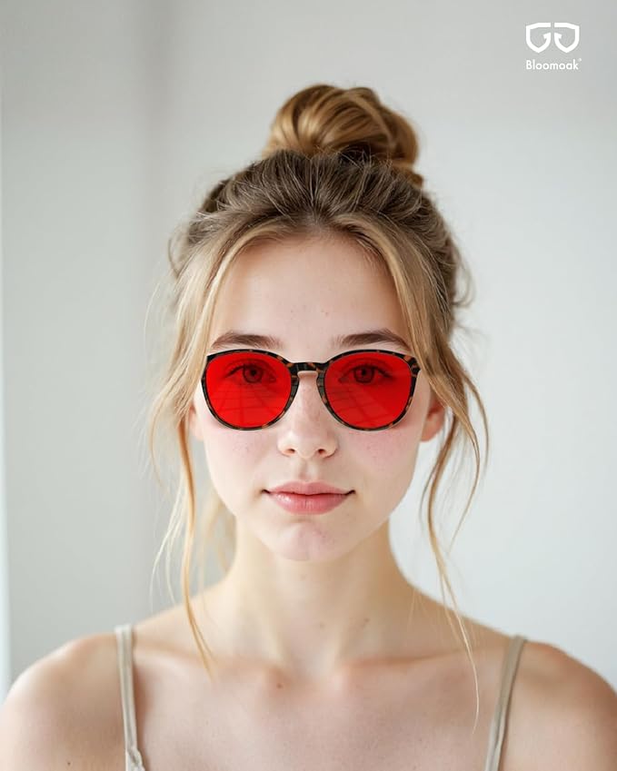 Bloomoak 99% Orange Blue Light Blocking Glasses,Retro Trendy Round Style,Relieve Eye Fatigue,Improve Sleep For Screens/Games