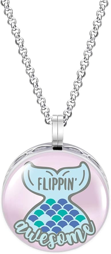 Wild Essentials Flippin Awesome Enamel Finish Essential Oil Diffuser Necklace Gift Set - Includes Aromatherapy Pendant, 24" Stainless Steel Chain, 8 Color Refill Pads